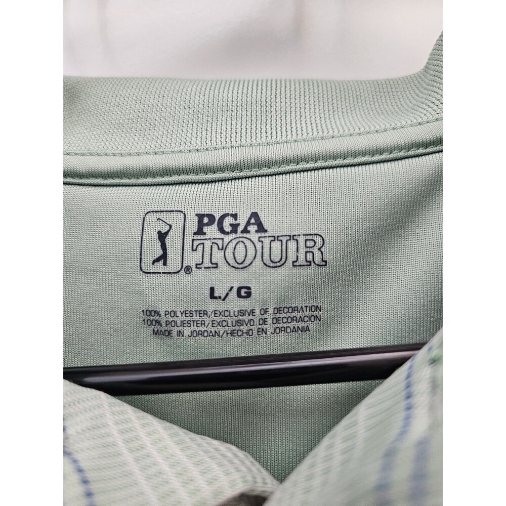 Men's PGA Tour Short Sleeve Striped Golf Polo Shirt Size Large Green & Blue - Picture 3 of 5